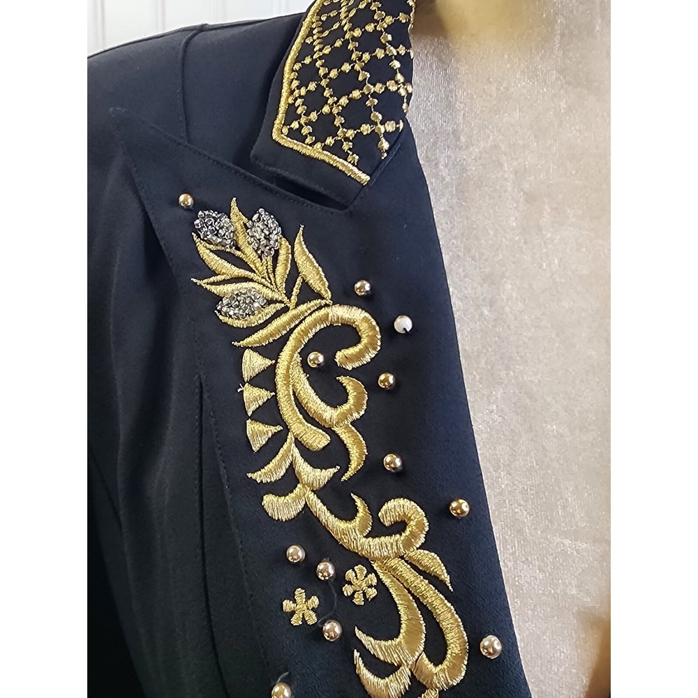 JENNA BLACK GOLD Woman's Embroidered BLAZER JACKET BUTTON size 6 - Picture 2 of 10